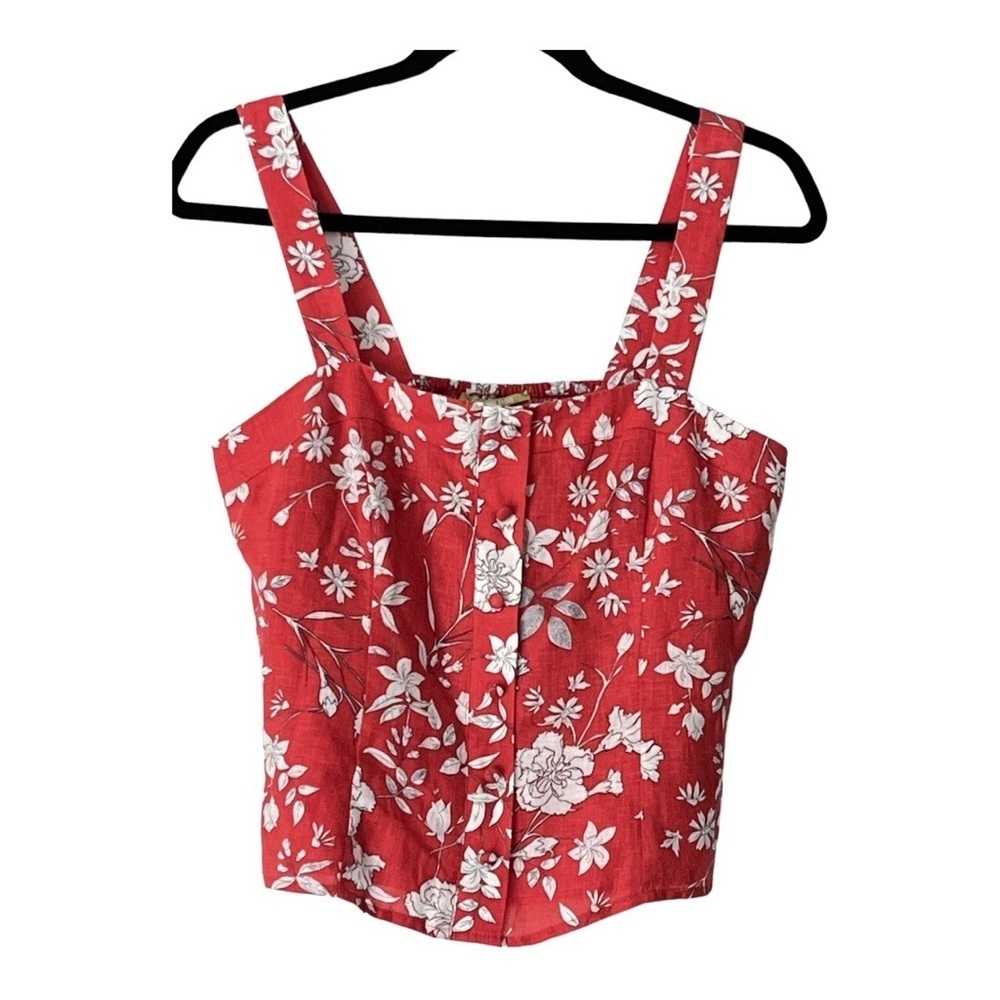 Gianni Bini red floral tank top Sz 4 EUC